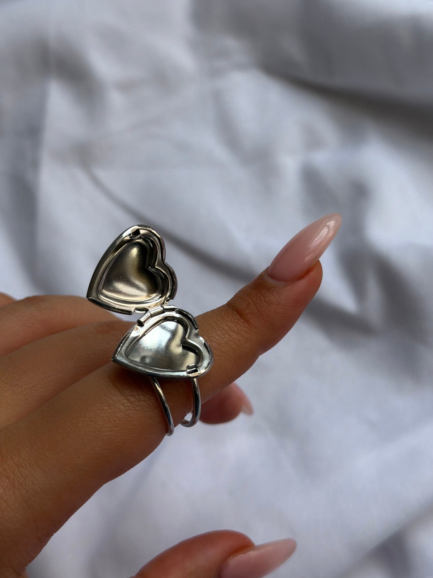 Silver locket ring
