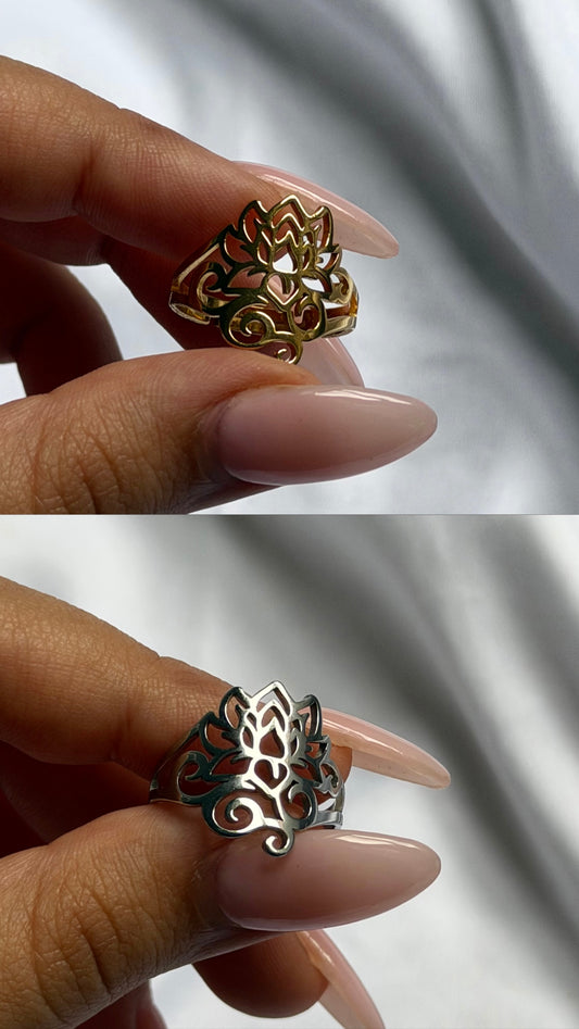 Adjustable lotus flower ring