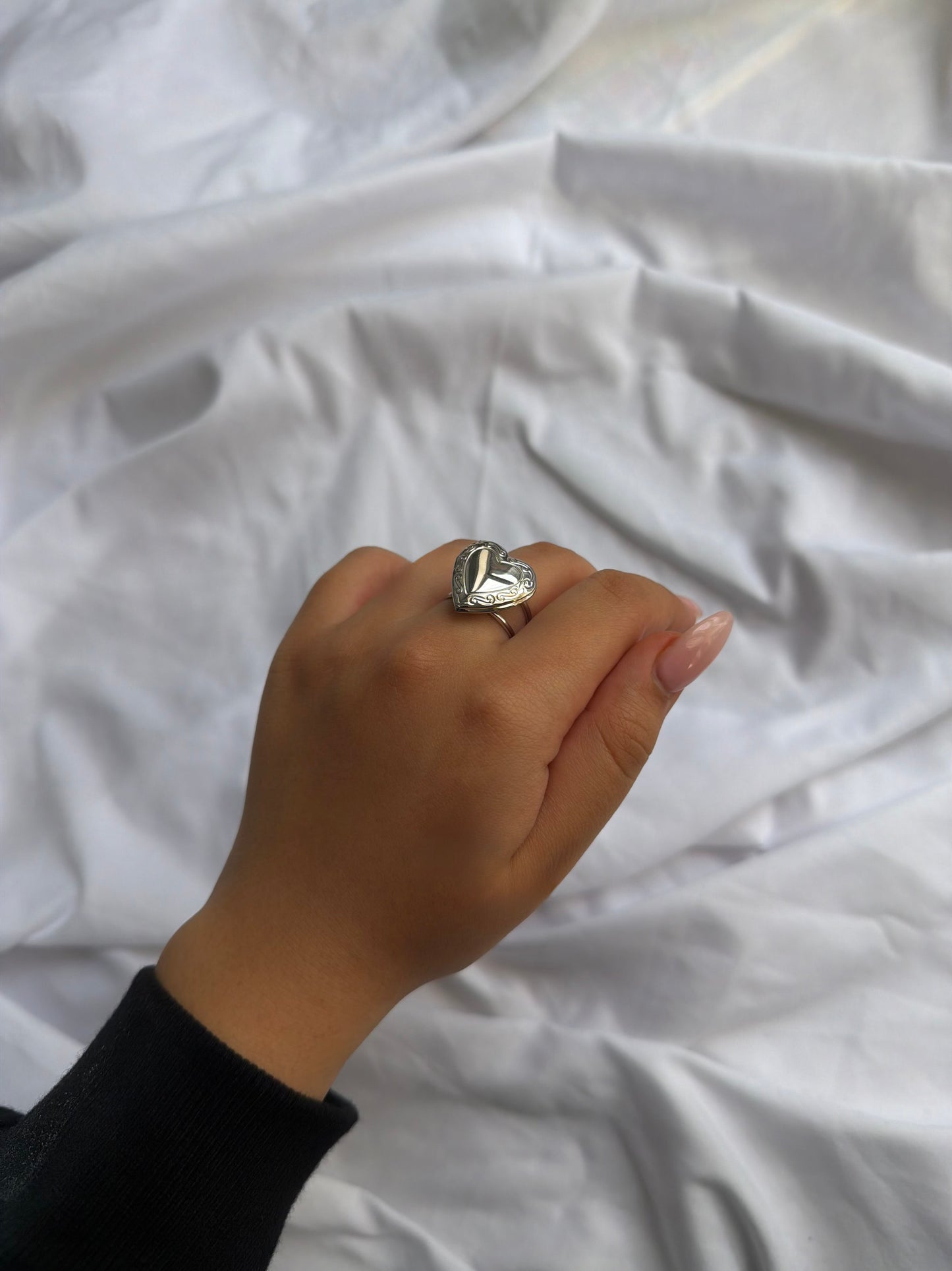 Silver locket ring